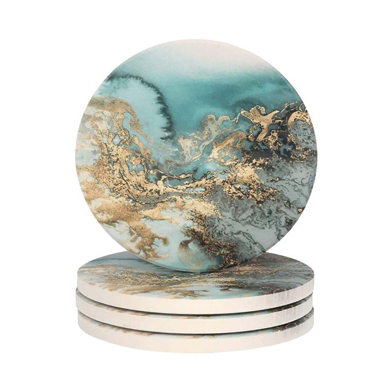 极速Coaster Set Marble Pattern CoffeeH Tea Dining Table Easy