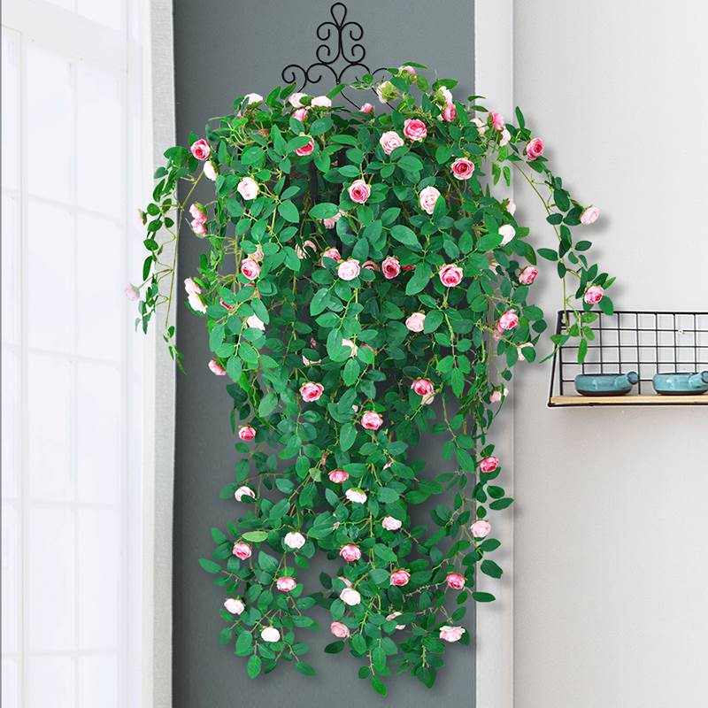 极速新疆西藏仿真绿色植物藤蔓假花蔷薇K花玫瑰月季花壁挂暖气管