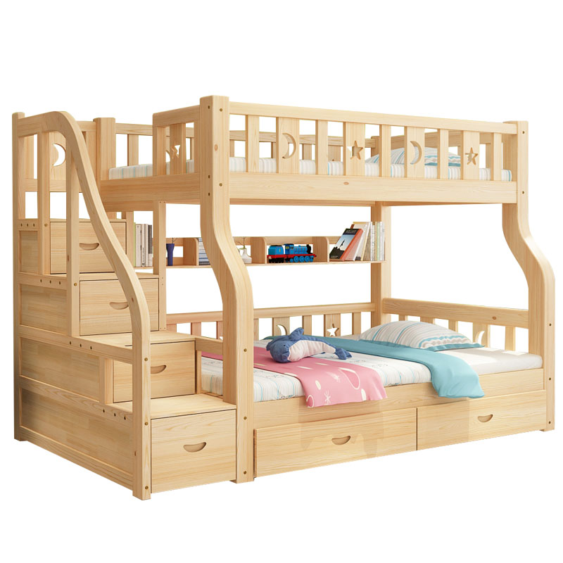 极速儿童高低床上下双层床成人母子D床铺柏木梯柜实木原木分体床