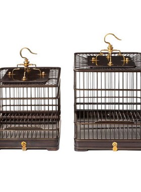 极速新中式样h板房客厅方形金属檀木鸟笼摆件玄关电视柜橱窗软装