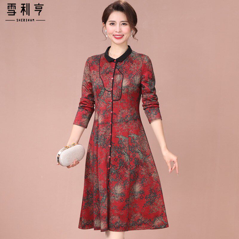 新品中年妈妈素雅复古旗袍改良版连衣裙2J025春秋新款新中式过膝