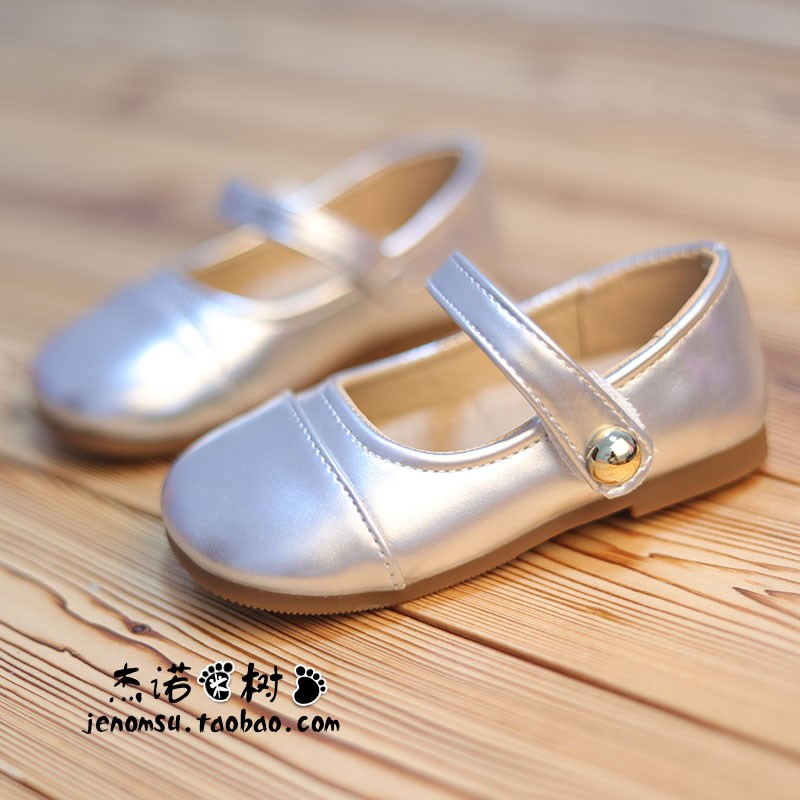 宝宝小皮鞋女童2-3-4-6-8岁软底春秋款公主鞋子女宝银色Z儿童单鞋