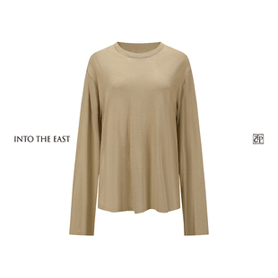 Into The East己印草绿微透针织上衣