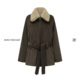 Into The East己印深苔绿毛领两件套拉链中长夹克