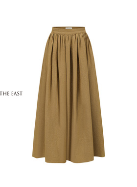 Into The East杏黄色亚麻碎褶半裙