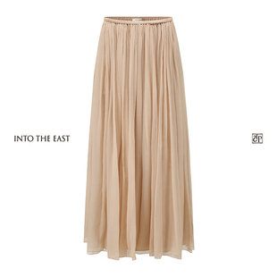 Into The East己印桑蚕丝细褶半裙