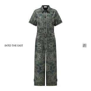 Into The East己印复古印花连体牛仔裤