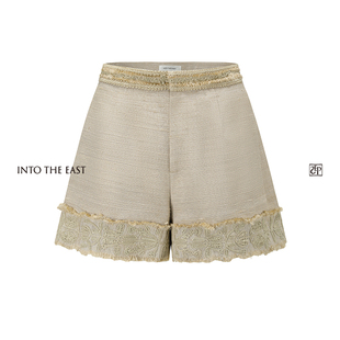 Into The East己印柞蚕丝贴布毛边短裤