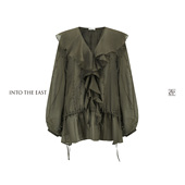 Into The East己印橄榄绿花边领绣花上衣