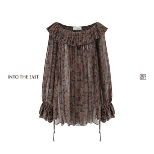 Into The East己印金丝佩斯利花纹荷叶领上衣