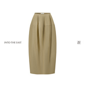 Into The East卡其绿颗粒感拼接圆弧半裙