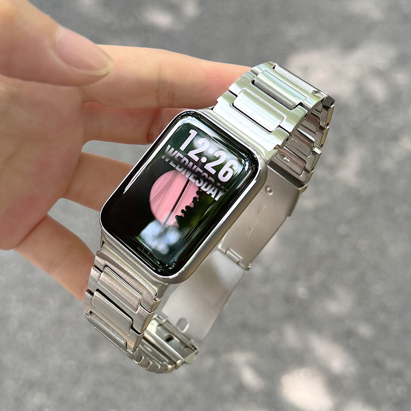 适用小米手环9pro/8pro方格工装不规则三株金属运动redmi watch5时尚小米Redmi 5不锈钢高级感男女生款替换夏