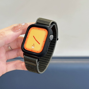 8pro透气配保护壳原野绿腕带 4编织弹力魔术贴秋冬六代9 适用红米Redmi watch6一体山地纹尼龙表带小米watch5