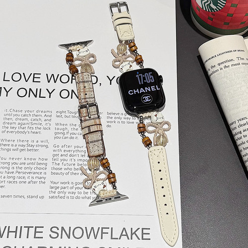 幺诺iwatch手工串珠格纹软皮带
