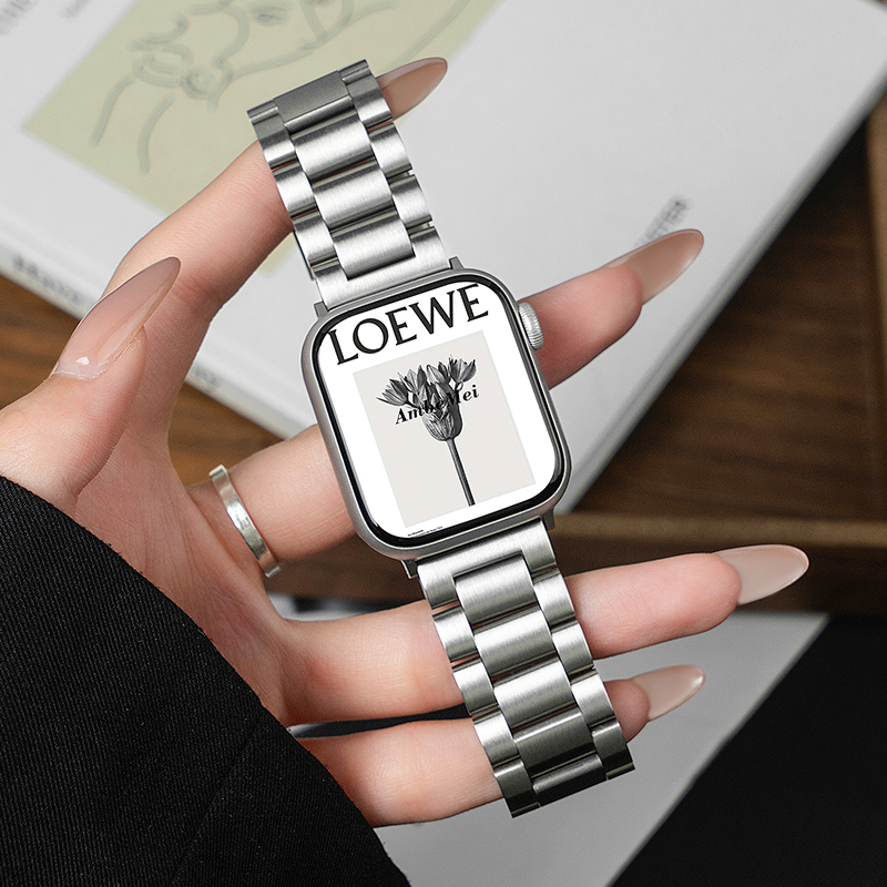 幺诺适用苹果手表apple watchS10新款高级简约腕带iwatch s9/8/7/6/5/4/3金属不锈钢时尚ultra男女生替换带se