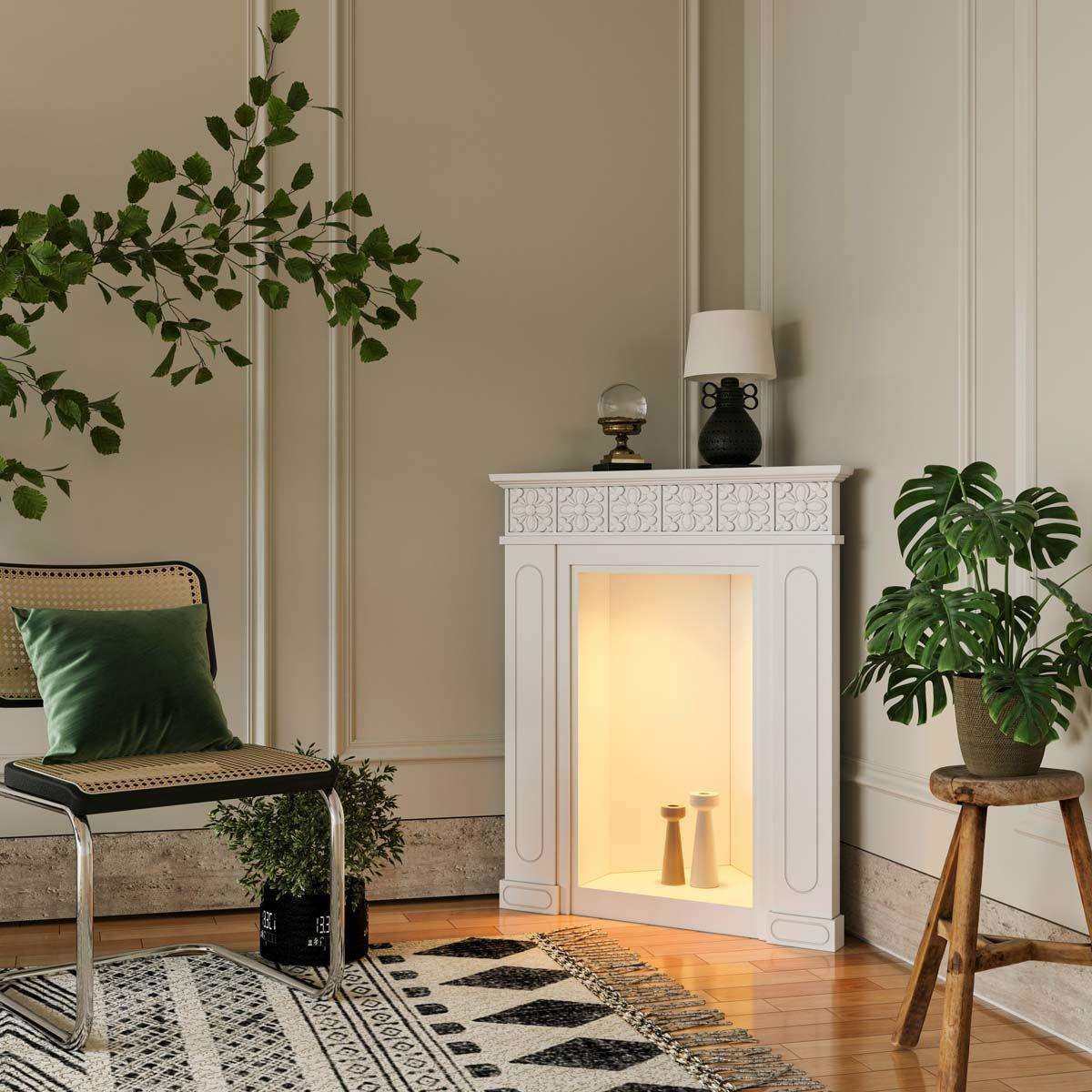 法式奶油风三角带灯光雕花壁炉柜客厅玄关角落边柜装饰靠墙转角柜