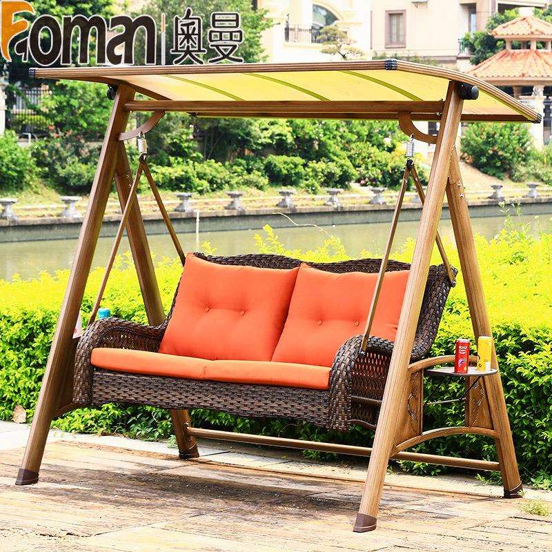 室外户外秋千摇椅庭院花园双人吊椅家用阳台太阳能铁艺铸铝荡秋千