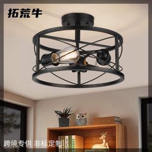 跨境美式铁艺吸顶灯复古乡村工业风复古客厅餐厅卧室天花板灯具