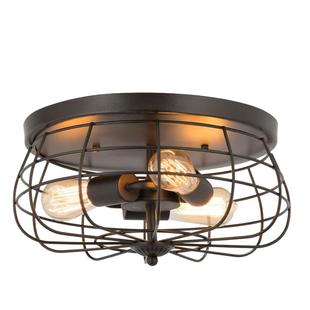 吸顶灯美式乡村复古工业风铁艺笼子圆形客厅书房卧室灯亚马逊爆款