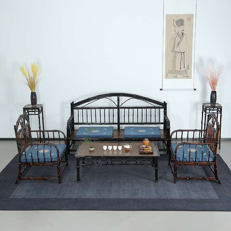 竹柒阁筇竹家具新中式竹沙发宝座客厅家用茶几茶空间茶桌组合套装