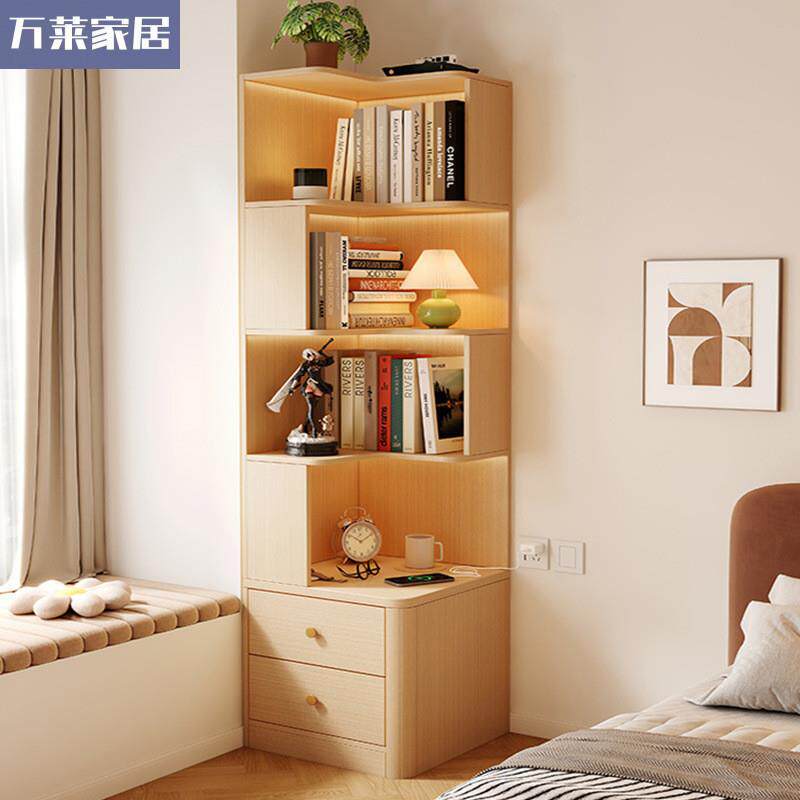 实木转角柜墙角置物架子卧室一体靠墙拐角书架角落三角柜收纳柜子