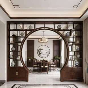 实木月洞门博古架新中式客厅圆洞门隔断花格月亮门展示柜玄垒德株