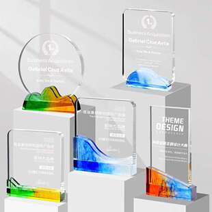 水晶仿琉璃炫彩奖杯制造高级感年会颁奖牌优秀员工销冠团队纪念品