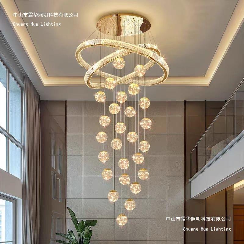 别墅家装灯饰复式楼大吊灯高档loft公寓楼梯高级感轻奢客厅大吊灯