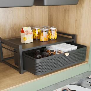 白色铁艺厨房台面下水槽橱柜抽拉式置物架办公桌面整理筐收纳架子