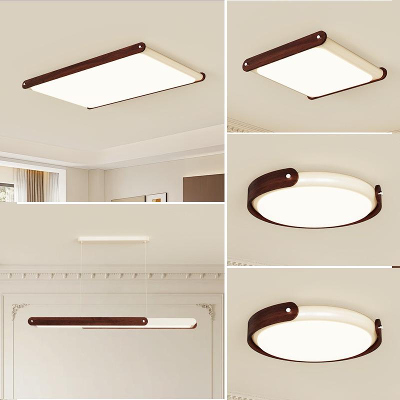 奶油风客厅吸顶灯法式中古胡桃木纹卧室灯全光谱护眼全屋套餐灯具