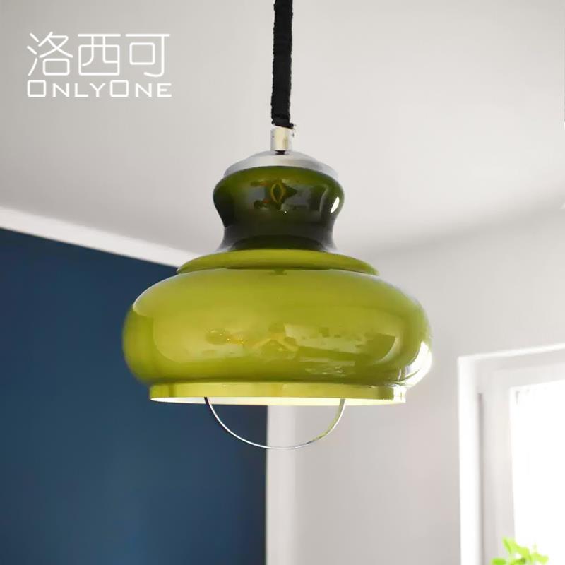 I1 中古青草绿玻璃小吊灯 现代法式复古餐厅卧室床头岛台灯