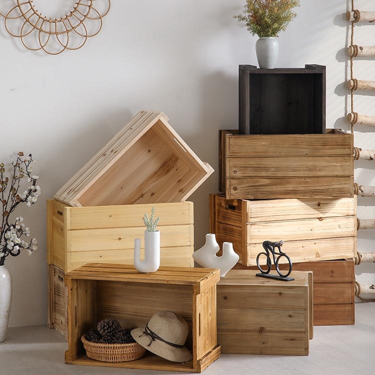 复古木箱定 制木框置物超市水果陈列筐木箱子长方形实木收纳储物