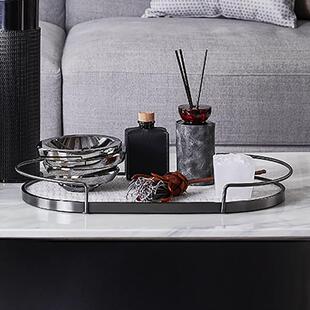 简约高端皮质金属半圆托盘客厅茶几样板房桌面装饰品差距收纳摆件