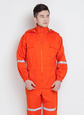 秋冬款防静电连体劳保工作服发电厂变压站机电维修橙色防护工装