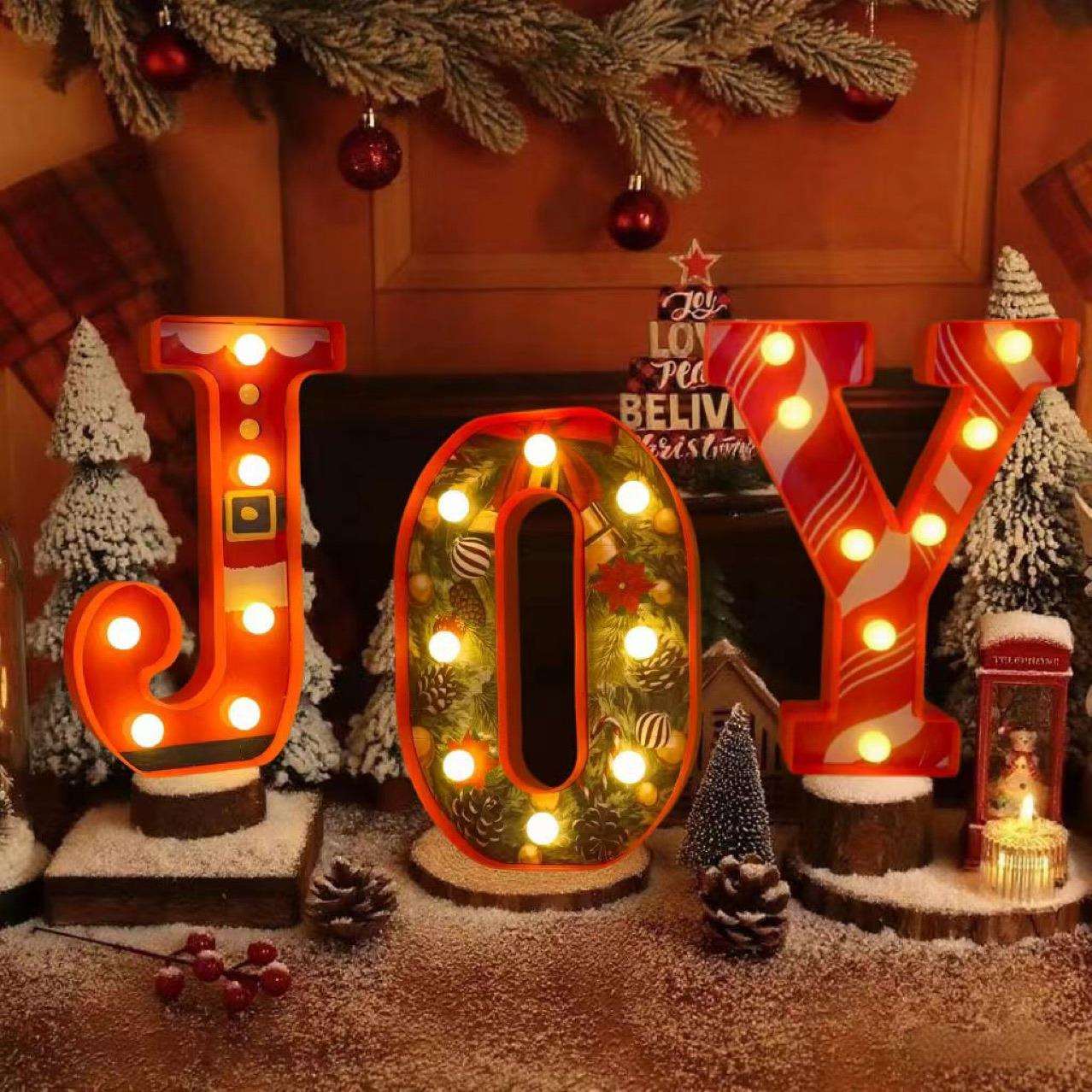 油印JOY字母灯led圣诞节场景布置装饰氛围灯桌面发光摆件道具灯牌