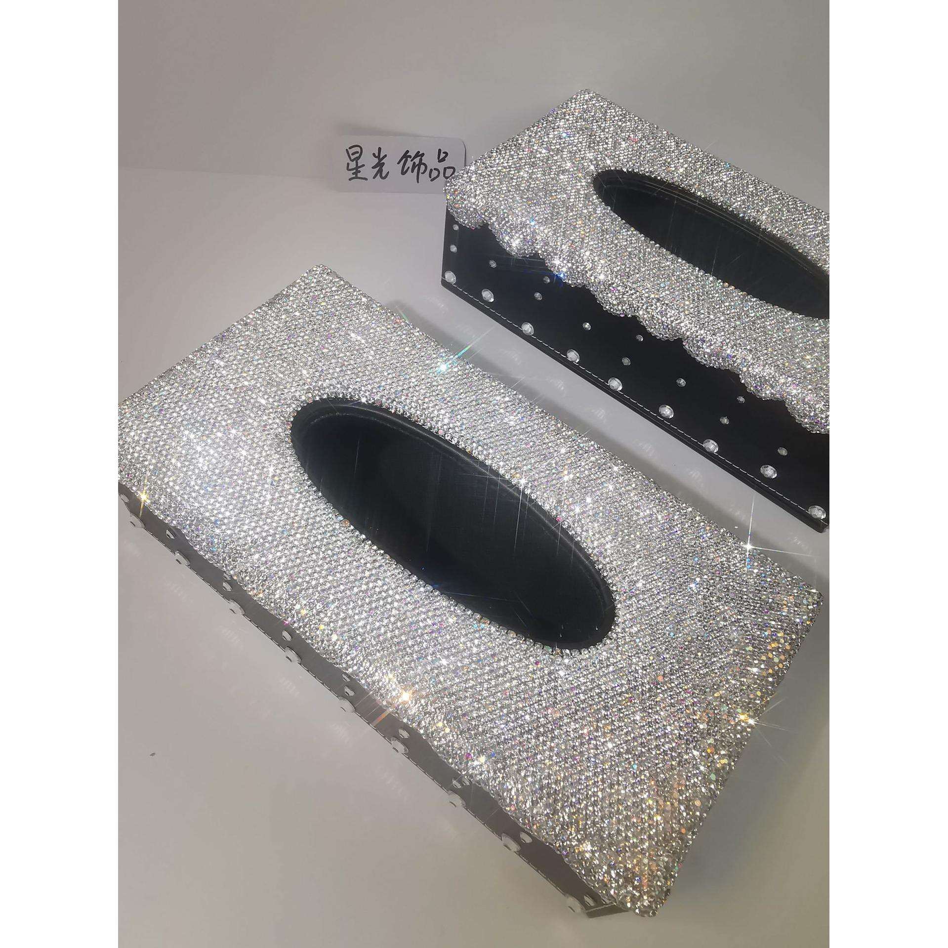 镶钻满钻创意抽纸盒家用酒店pu皮革车载纸巾盒收纳盒家居摆件