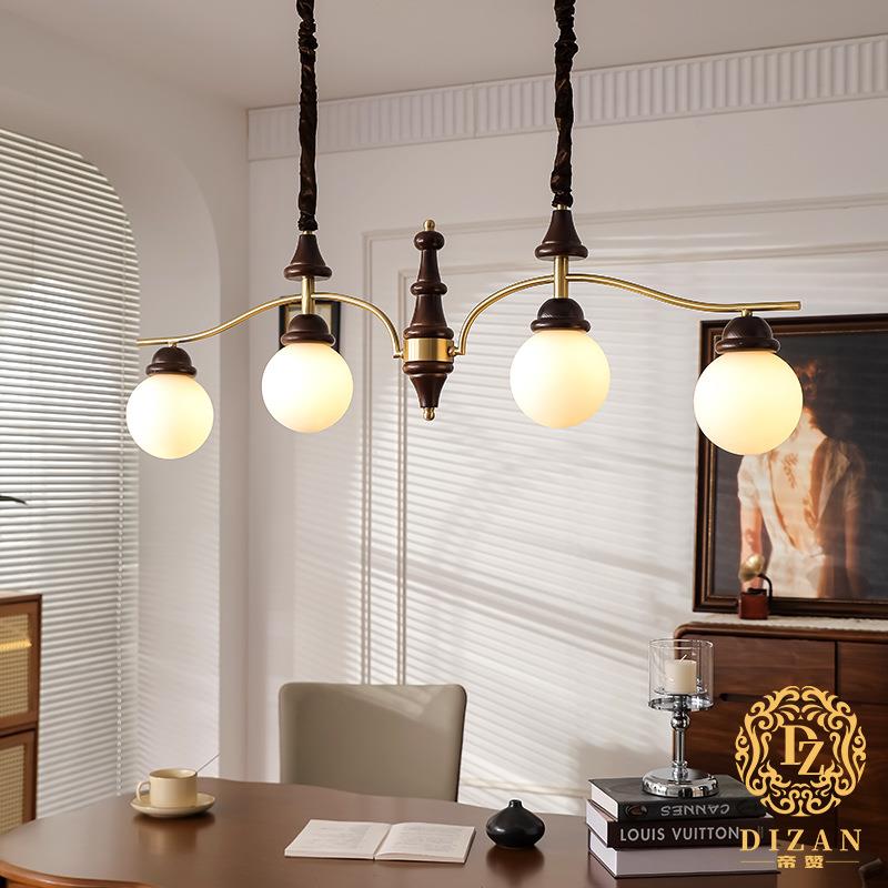 法式餐厅灯中古美式吧台吊灯胡桃木全铜复古南洋高端饭桌灯