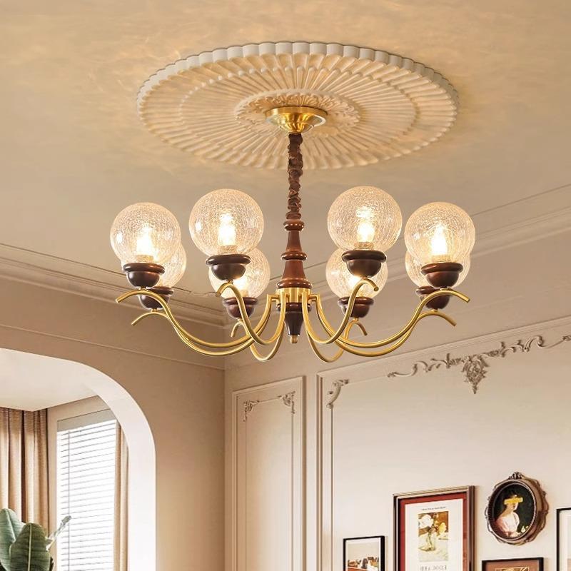 法式中古客厅吊灯实木魔豆灯南洋风大厅主灯美式复古房间led灯具
