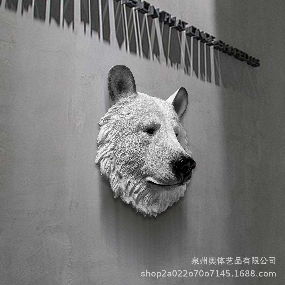 复古风酒吧北欧装饰品树脂壁饰仿真动物挂饰虎头狮子头熊头豹子头