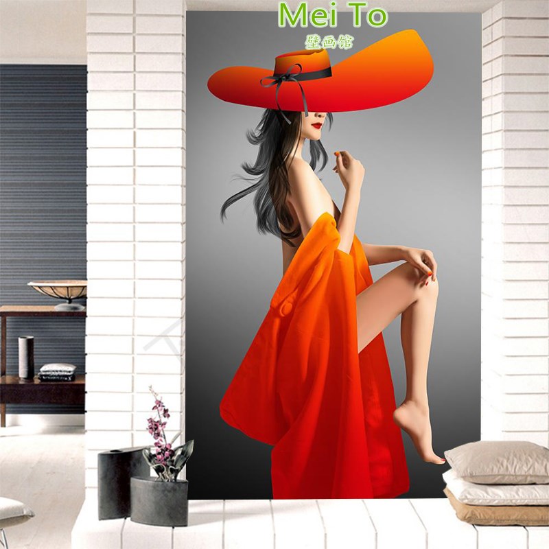 6D欧式时尚艺术玄关壁画服装店竖版人G物贴画个性发廊抽象油画壁