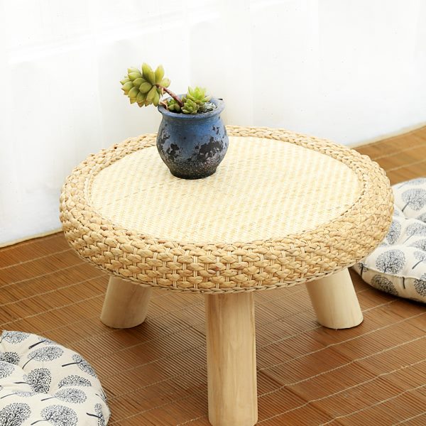 榻榻米网红小圆桌子日式藤编矮炕桌阳台禅意卧室坐地小茶几飘窗桌