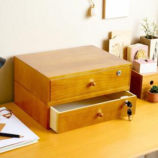 实木带锁桌面收纳盒抽屉式办公a4文件储物盒打印机电脑增高置物架
