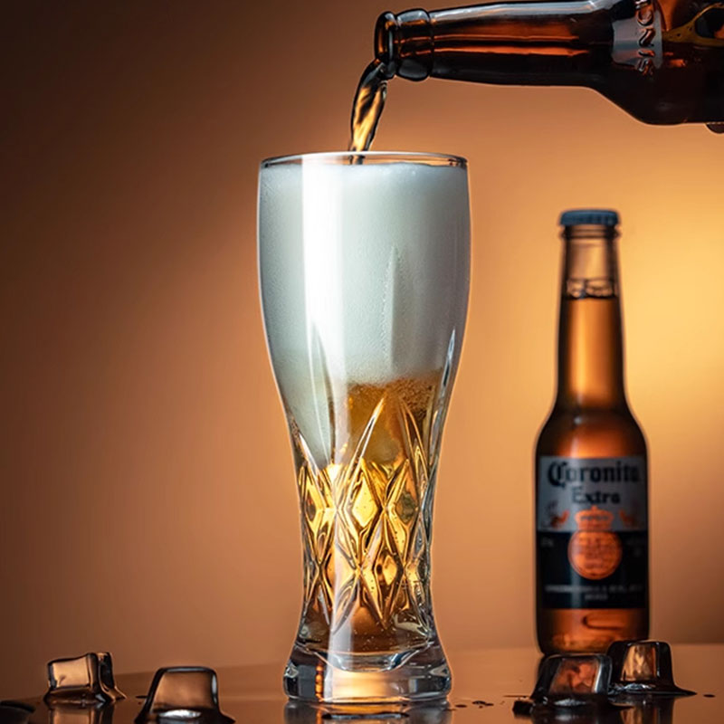 日本创意刻花玻璃啤酒杯家用高颜值雕花精酿扎啤杯大容量高档喝水