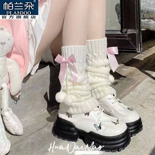 蝴蝶结毛球袜女日系袜套保暖堆堆秋冬少女可爱jk针织洛丽塔中筒