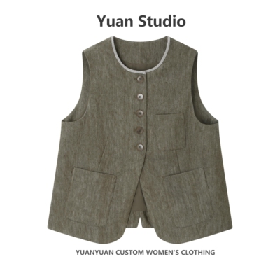 【YUAN】（衣长54）B*C钉珠亚麻牛仔马甲