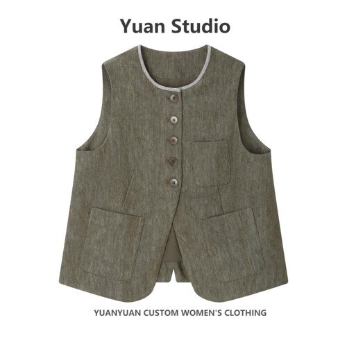 【YUAN】（衣长54）B*C钉珠亚麻牛仔马甲