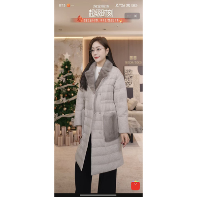 【YUAN】（衣长90）新款翻领口袋拼水貂毛中长款外套25AW0615