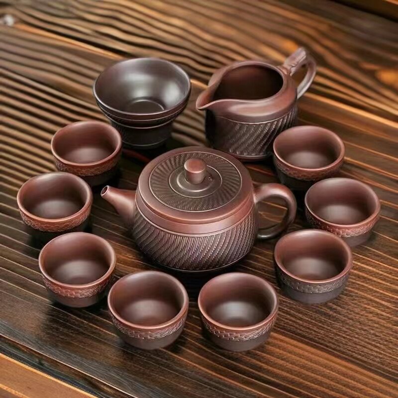 紫陶茶具套组家用高档陶瓷功夫茶具套组茶杯茶壶茶盘茶具套组