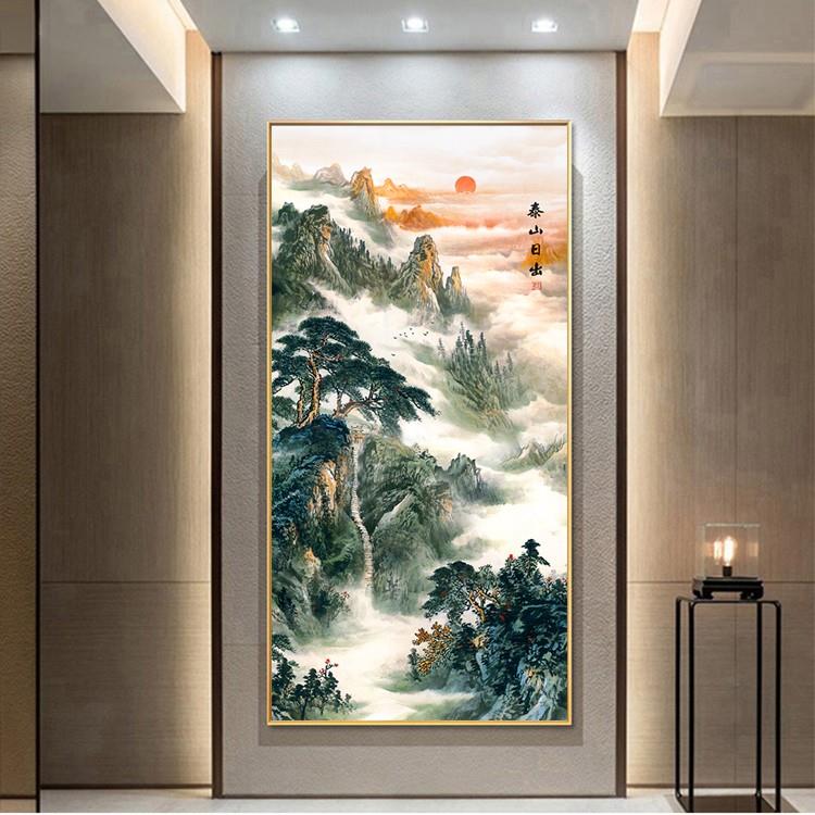 有山无水画靠山图入户玄关过道风水招财挂画旭日东升泰山日出图