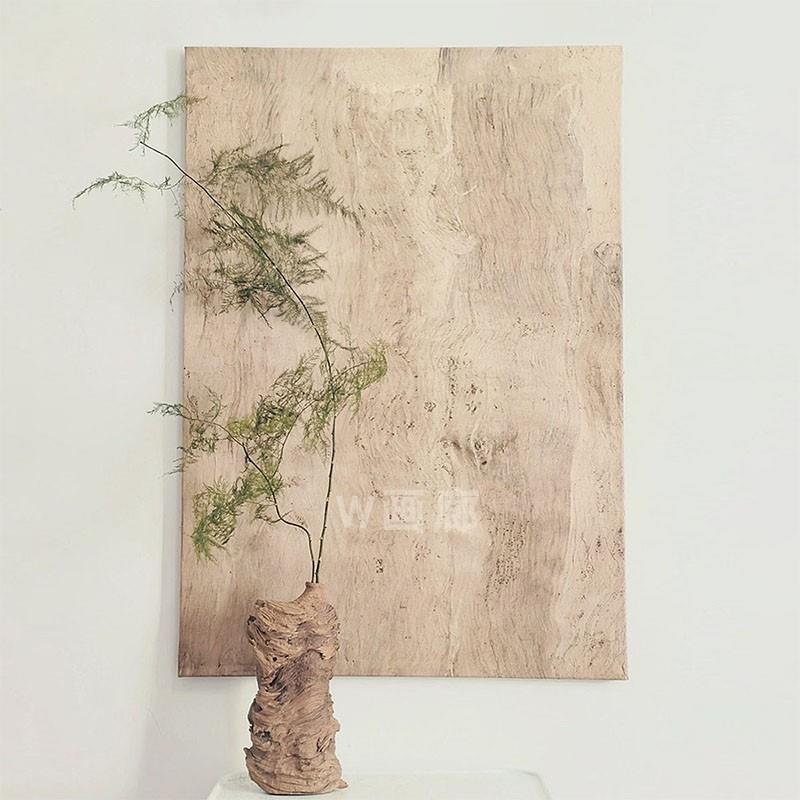 侘寂中古风玄关装饰画原木风仿树皮高级感客厅沙发背景挂画